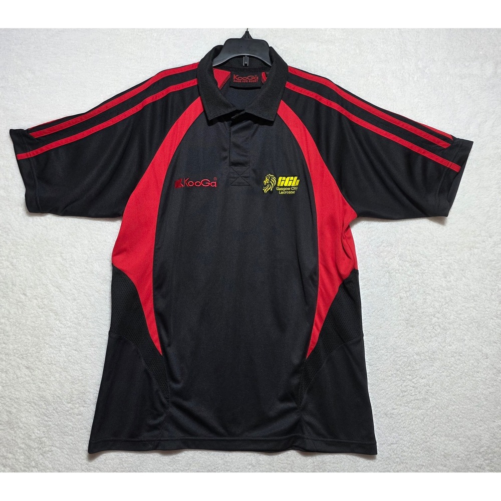 KooGa Glasgow City Rugby Men's Large Black Red Polo Shirt Jersey Lacrosse Sport
